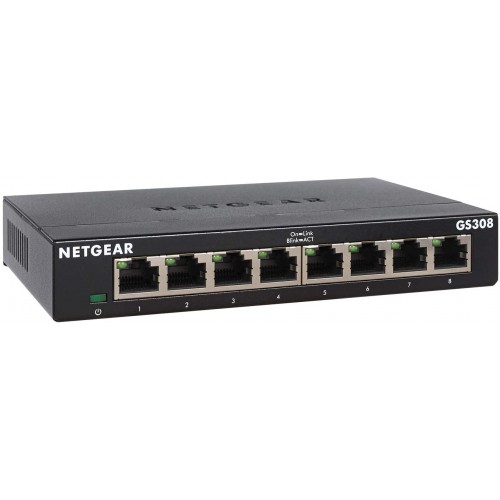 NETGEAR GS308 8-Port Gigabit Ethernet Network Switch, Hub, Internet Splitter, Desktop, Sturdy Metal, Fanless, Plug and Play