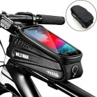 Bike Frame Bag with Mobile Phone Holder, Bicycle Top Tube Pouch, Waterproof Cycle Cell Phone Mount with Touch Screen Window, for iPhone Samsung Smart Phone up to 6.5 inch