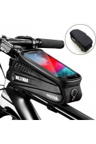 Bike Frame Bag with Mobile Phone Holder, Bicycle Top Tube Pouch, Waterproof Cycle Cell Phone Mount with Touch Screen Window, for iPhone Samsung Smart Phone up to 6.5 inch