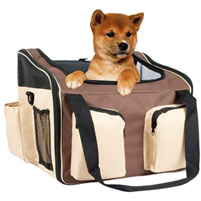 Brown Proudpet Pet Folding Car Carrier Dog Puppy Travel Seat
