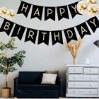 Happy Birthday Banner Birthday Bunting with 5 Gold Confetti Latex Balloons Perfect for Birthday Party Decorations - Black