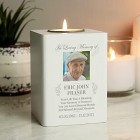 Personalised Memorial Photo Upload White Wooden Tea light Holder, Memorial Candle, Remembrance Candle Active