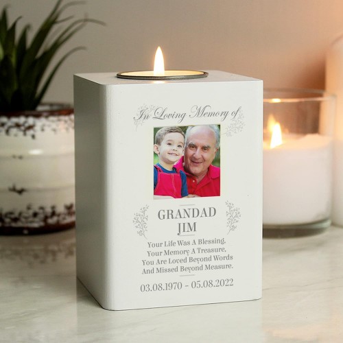 Personalised Memorial Photo Upload White Wooden Tea light Holder, Memorial Candle, Remembrance Candle Active