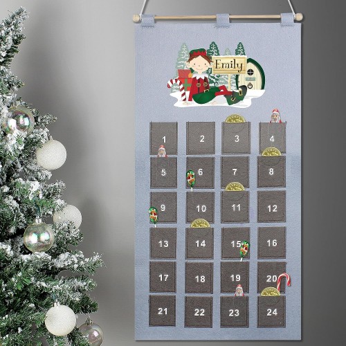 Personalised Christmas Elf Advent Calendar In Silver Grey, Christmas Advent Calendar, Christmas Decoration, Countdown to Christmas Gift