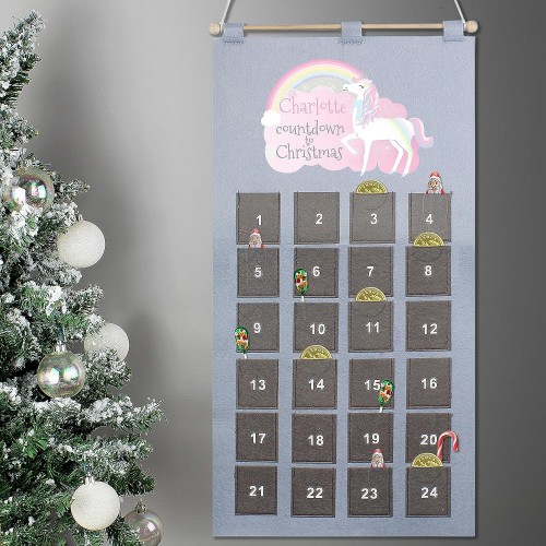 Personalised Christmas Unicorn Advent Calendar In Silver Grey, Christmas Advent Calendar, Christmas Decoration, Countdown to Christmas Gift