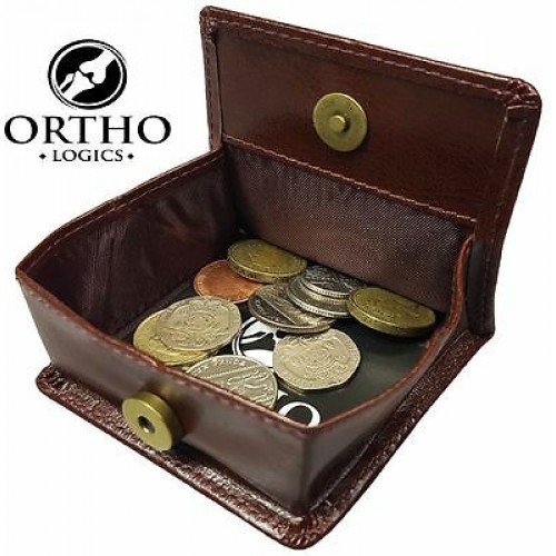 Orthologics Brown Leather Coin Pouch Folding Wallet Money Change Card Purse OL8