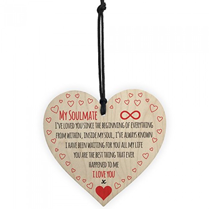 My Soulmate I Love You Wooden Hanging Heart Plaque Cute ...