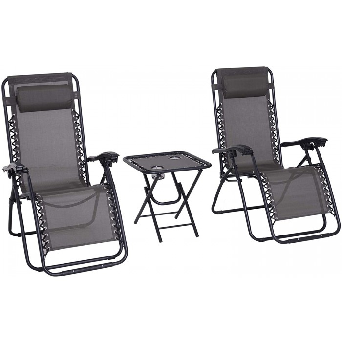 3 Piece Zero Gravity Reclining Garden Patio Deck Chair Sun Lounger And