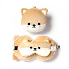 Relaxeazzz Shiba Inu Dog Shaped Round Travel Pillow and Eye Mask for Sleeping with Quick Release,Plushie,Sleeping Mask for Airplane,Flight Pillow for Kids Adults,Cute Sleeping Mask