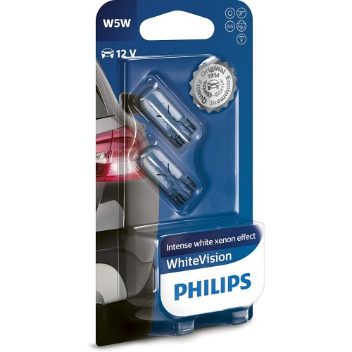 Philips WhiteVision Xenon Effect W5W Car Bulb 12961NBVB2, Double Blister