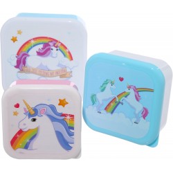 Puckator Enchanted Rainbows Unicorn Set of 3 Lunch Box Snack Storage S/M/L - - Lunchbox with Multi Compartments - Small Food Containers - Lunchbox for Adults and Kids - Girls Boys Lunchbox