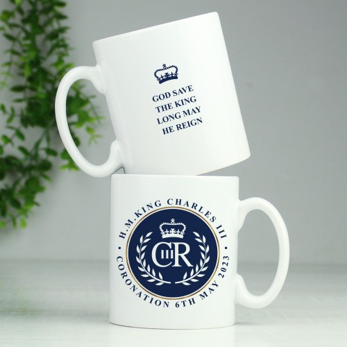 Personalised King Charles III Blue Crest Coronation Commemorative Mug