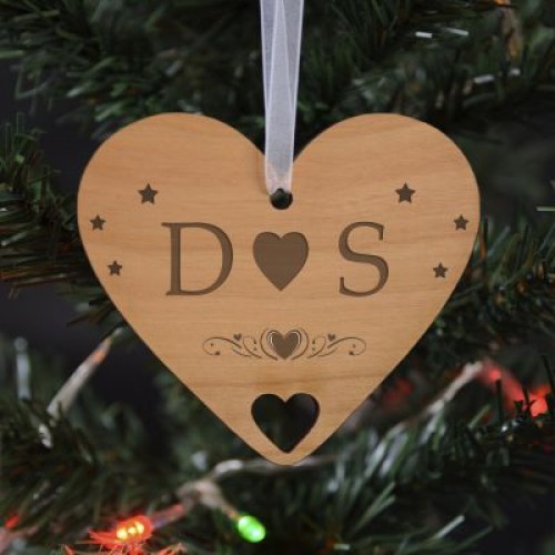 Wooden Hanging Heart Decoration - Your Initials