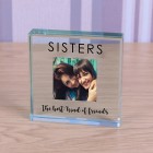 Personalised Sisters Glass Token Photo Engraved Glass Block Paperweight Gift Glass Block Sister Gift Sisters Bestfriends Family