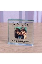 Personalised Sisters Glass Token Photo Engraved Glass Block Paperweight Gift Glass Block Sister Gift Sisters Bestfriends Family