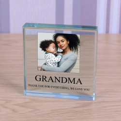 Glass Token Photo Frame Any Message, Engraved Glass Block Paperweight, Your Message Glass Photo Block, Personalised Gift