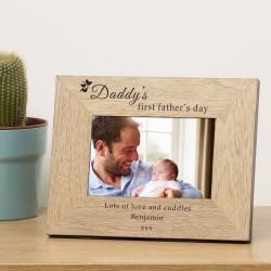 Personalised Daddys First Fathers day Wood Photo Frame 6 x 4