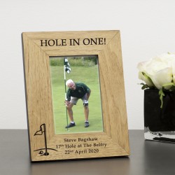 Personalised Hole In One! Engraved Wooden Photo Frame Gift 6x4 Golf Lovers Gift Celebrate a Hole In One