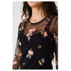 Women's Black Mesh Top with Embroidery Detail