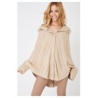 Beige Chunky Cable Knit Poncho