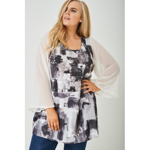 Plus Size Sheer Wide Sleeve Tunic Top
