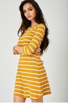 Yellow Dress in Stripes 3/4 Sleeve