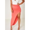 Pink High Slit Maxi Skirt with Ruched Front