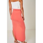 Pink High Slit Maxi Skirt with Ruched Front