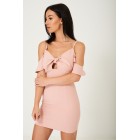 Off Shoulder Dress in Pink with Front Bow