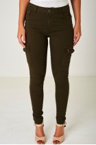 Khaki Green Jeans with Utility Styling Cargo