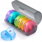 Pill Box 7 Day AM PM (Twice a Day) Weekly Pill Box Case with Moisture-Proof Design for Purse and Pockets (Rainbow)