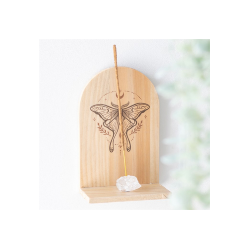 Natural Luna Moth Wooden Incense Holder Shelf Natural Luna Moth Wooden Incense Holder Shelf