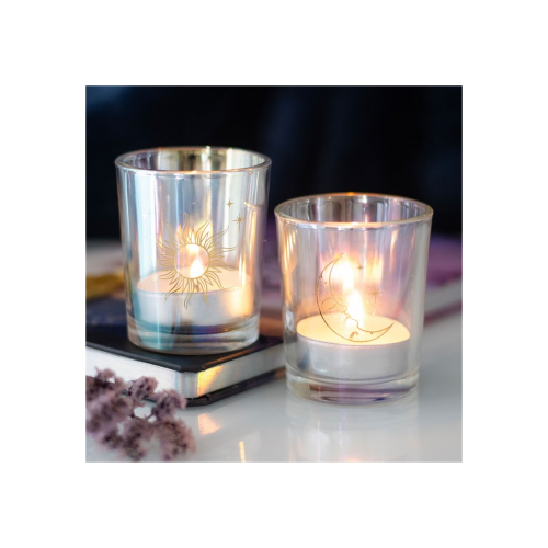 Iridescent Sun and Moon Votive Candle Holders Iridescent Sun and Moon Votive Candle Holders