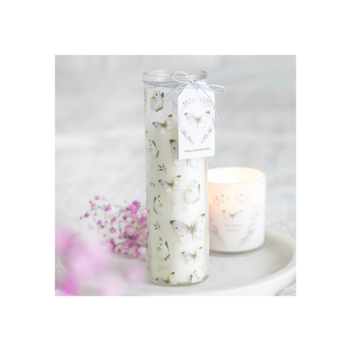 White Butterfly Print Vanilla Tube Candle White Butterfly Print Vanilla Tube Candle