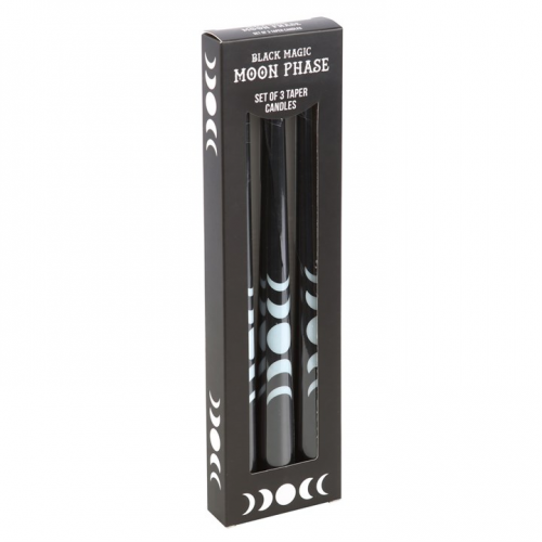 Set of 3 Black Magic Moon Phase Taper Candles 