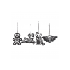Set of 4 Black Creepy Skeleton Cookie Ornaments 