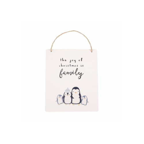 Joy of Christmas Penguin Family Hanging Sign