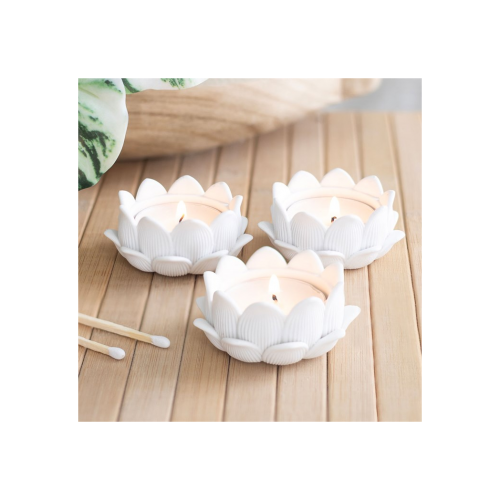 Set of 3 White Lotus Flower Tealight Holders Set of 3 White Lotus Flower Tealight Holders