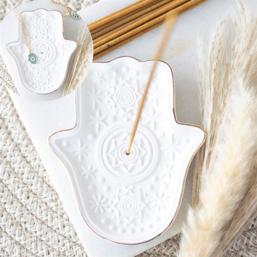 White Hand of Hamsa Incense Holder and Trinket Dish White Hand of Hamsa Incense Holder and Trinket Dish