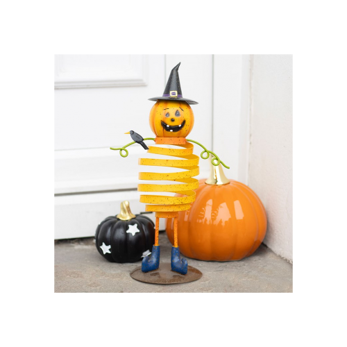 Orange Metal Pumpkin Man Ornament with Spring Body Orange Metal Pumpkin Man Ornament with Spring Body