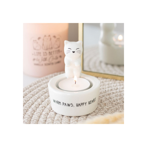 Warm Paws, Happy Heart Cat Tealight Holder Warm Paws, Happy Heart Cat Tealight Holder
