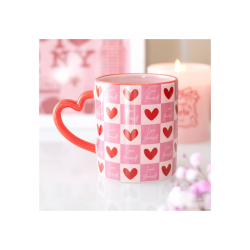 Love Yourself Checkered Mug with Heart Handle Love Yourself Checkered Mug with Heart Handle