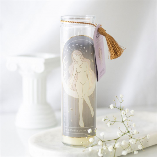 Selene Goddess Tube Candle with Amethyst Crystals Selene Goddess Tube Candle with Amethyst Crystals