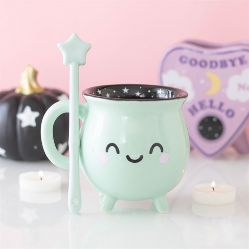 Mint Green Cauldron Mug with Wand Stirrer Mint Green Cauldron Mug with Wand Stirrer