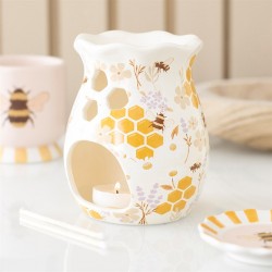 Honey Bee Print Fluted Oil Burner and Wax Warmer Honey Bee Print Fluted Oil Burner and Wax Warmer