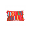 Red Holly Jolly Cushion with Pom Poms Red Holly Jolly Cushion with Pom Poms