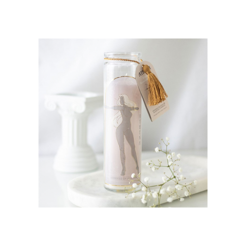 Athena Goddess Tube Candle with Clear Quartz Crystals Athena Goddess Tube Candle with Clear Quartz Crystals