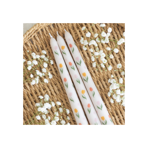 Set of 3 Tulip Print Taper Candles Set of 3 Tulip Print Taper Candles
