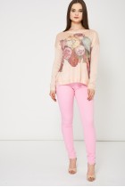 Blush Knitted Top With Floral Print