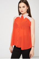 Orange Top With White Lace Detail